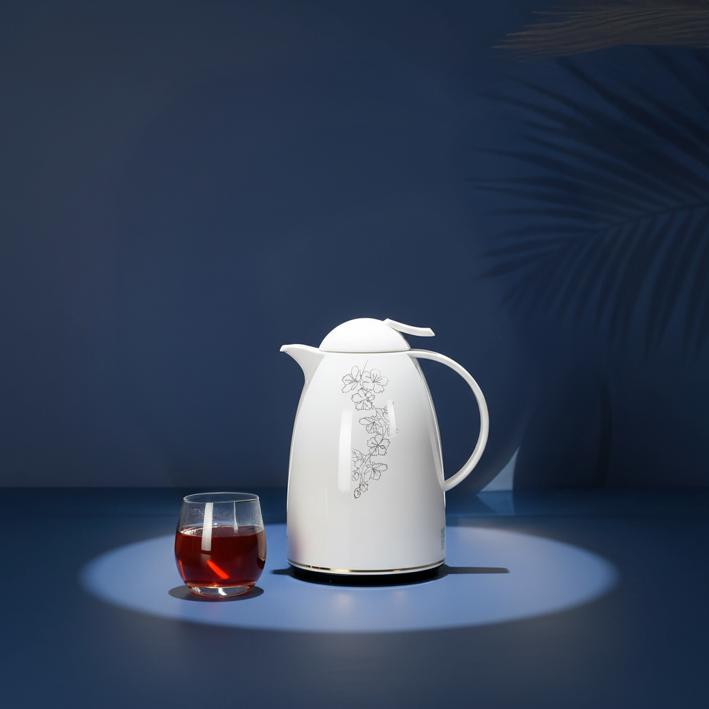 2-Piece Vacuum Flask Set – Plastic Body with Glass Liner – 0.5L+1.0L & 1.5L+2.0L Options – Elegant White Design – Long-Lasting Temperature Retention