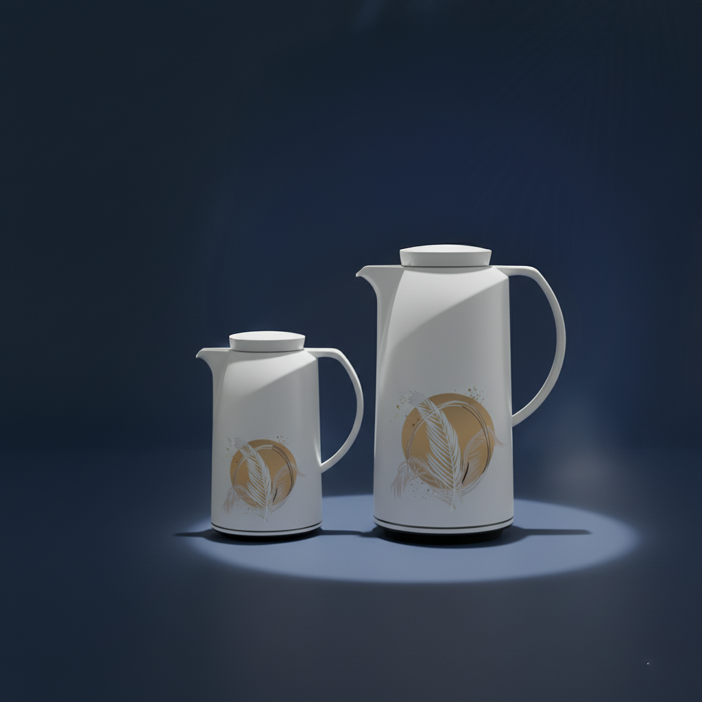 Vacuum Flask Set – 0.5L + 1.0L – Plastic Body with Glass Inner Liner – Elegant Beige Design – Hot & Cold Beverage Thermal Insulated Flasks