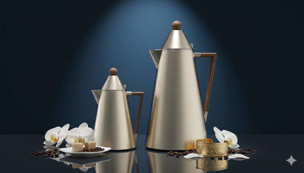 Ripple Regal Insulated Beverage Server Set (0.5L + 1.0L) – Stainless Steel Body with Glass Liner, Double-Wall Hot & Cold Flask Set, Matt Light Coffee Finish with Wooden Handle