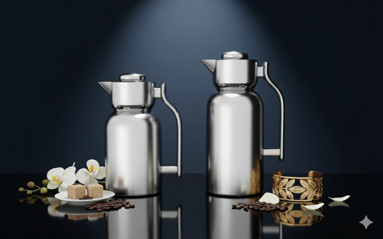 Regal by Ripple 2-Piece Double-Wall Vacuum Flask Set (1.0 L + 1.3 L) – Full Stainless Steel Body & Liner – Matte Silver Finish – Premium Insulated Thermal Jug Set