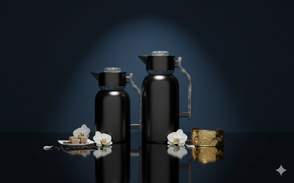 Regal Vacuum Flask Set by Ripple – 1.0L & 1.3L Double Wall Stainless Steel Beverage Server, Matt Black & Gray, Hot & Cold Insulated Flask Set