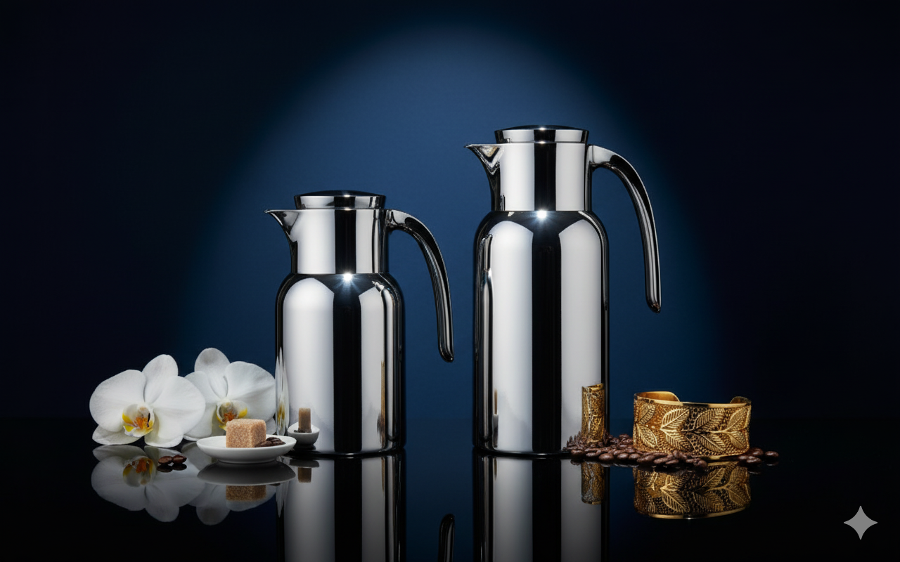 Regal by Ripple 2-Piece Full Stainless Steel Thermos Set – 1.0L Coffee Flask + 1.3L Tea Flask – Double Wall Insulated with Steel Liner – Full Polished Silver Finish – TSC12Q-GS FULL SILVER