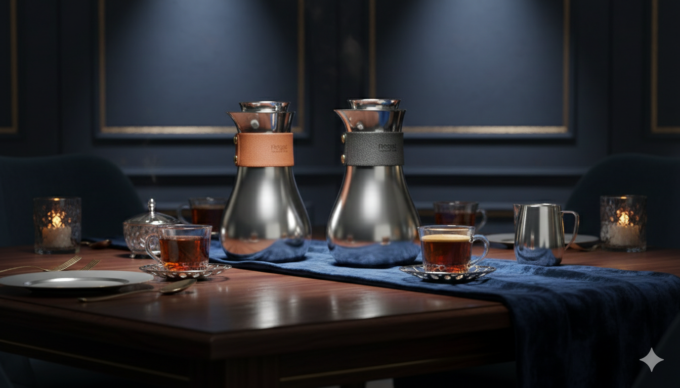 Ripple Regal Insulated Stainless Steel Beverage Jug – 0.7L Double Wall Design with Leather Wrap (Jet Black / Brown or Black)