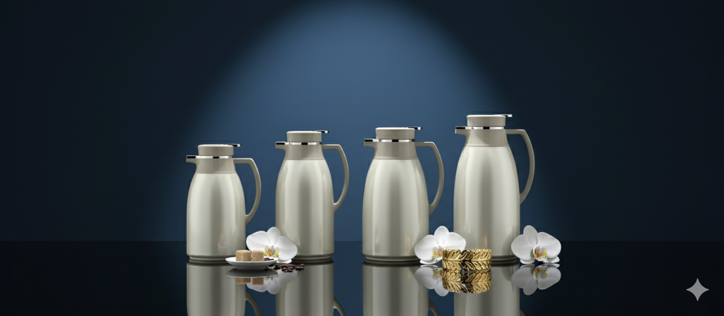 Regal by Ripple Pearl White Stainless Steel Thermos Flask – 1.0L / 1.3L / 1.6L / 1.9L – Vacuum Insulated Beverage Server with Glass Liner – Hot & Cold Jug