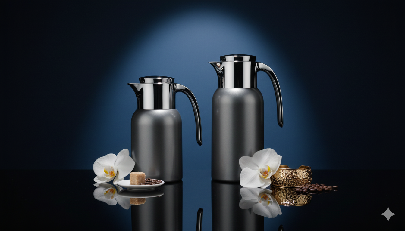 Regal by Ripple 2-Piece Full Stainless Steel Thermos Set – 1.0L Coffee Flask + 1.3L Tea Flask – Double Wall Insulated with Steel Liner – Elegant Gray with Silver Finish – TSC12Q-GP GREY