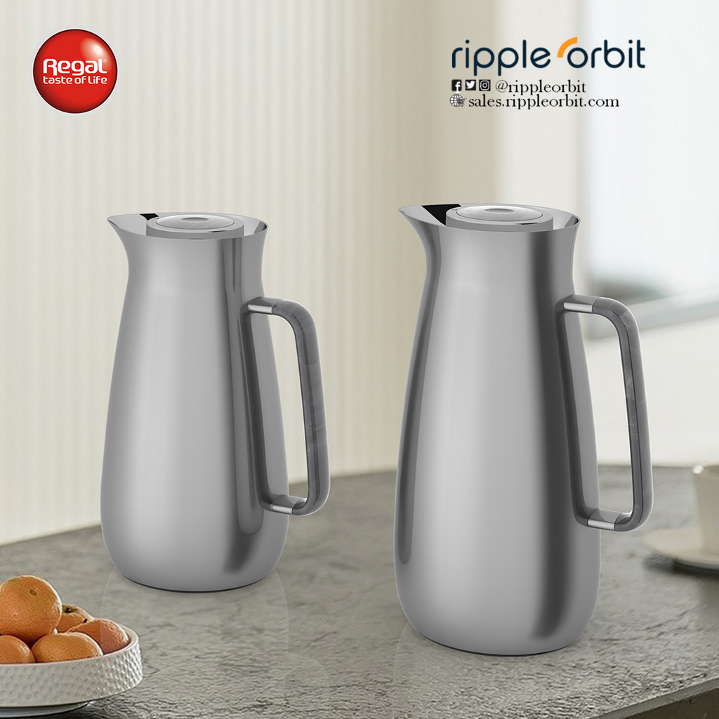 Regal by Ripple 0.8L & 1L Vacuum Insulated Flask Set – Double Wall Stainless Steel with Glass Liner, Hot & Cold Beverage Server, Luxury Coffee & Tea Jug Set (2 Pieces)