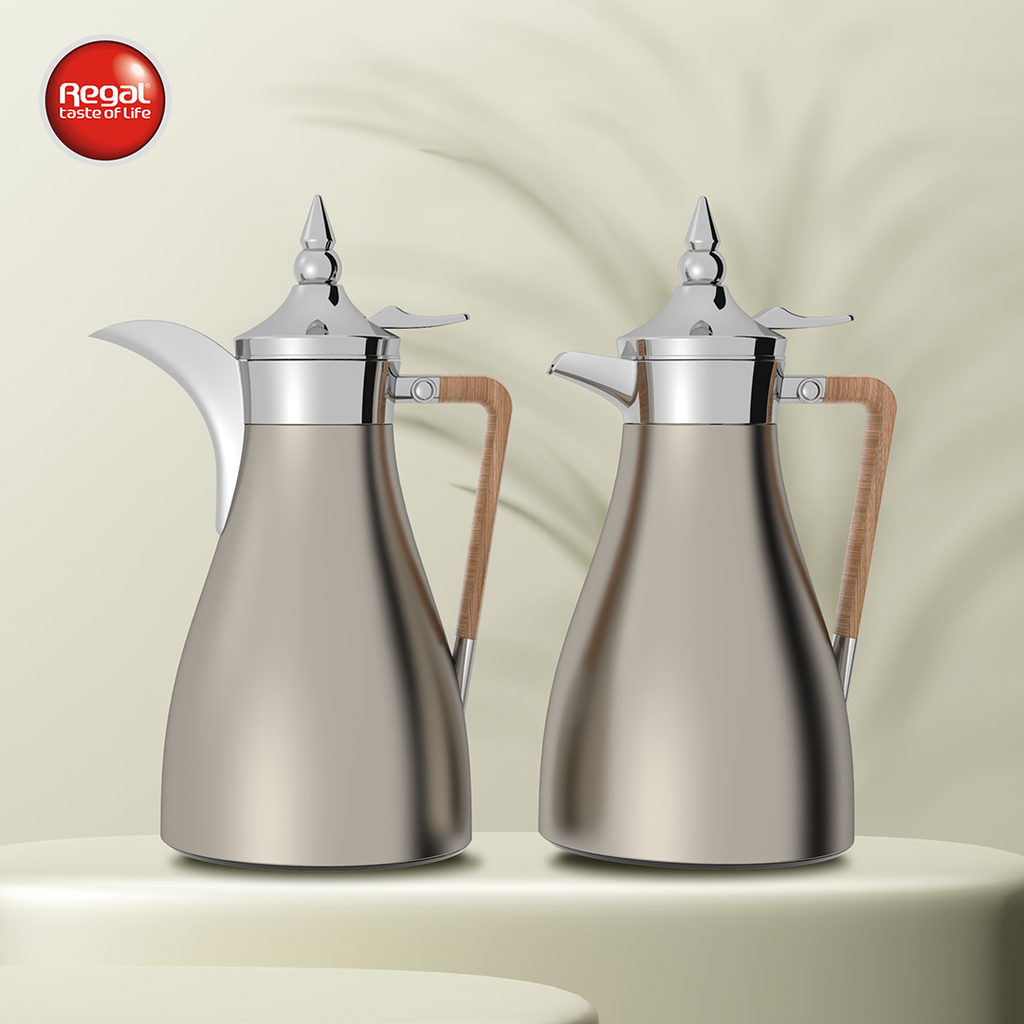 Regal by Ripple RGD19 Series 2-Piece Vacuum Flask Set (1.0 L + 1.0 L) – Stainless Steel Body with Glass Liner – Premium Arabic Coffee & Tea Thermos Set – 7 Elegant Color Variants