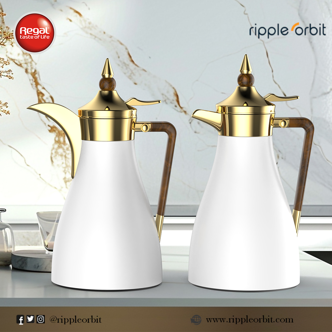 Regal by Ripple RGD19 Series 2-Piece Vacuum Flask Set (1.0 L + 1.0 L) – Stainless Steel Body with Glass Liner – Premium Arabic Coffee & Tea Thermos Set – 7 Elegant Color Variants