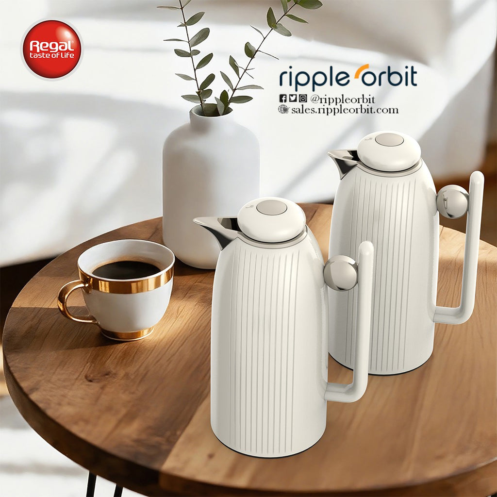 Regal by Ripple 1L + 1L Vacuum Insulated Flask Set – Double Wall Stainless Steel with Glass Liner, Hot & Cold Beverage Server, Luxury Coffee & Tea Jug (2 Pieces)