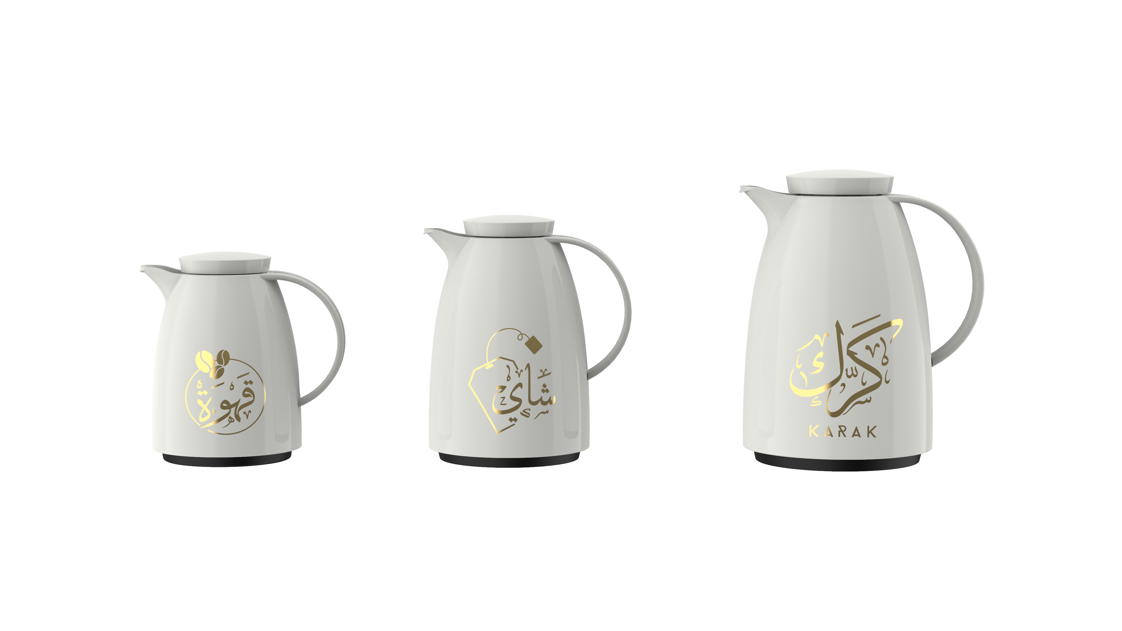 Regal by Ripple 3-Piece Arabic Flask Set – 0.35L + 0.5L + 1L – White with Gold Arabic Design – Tea, Coffee & Karak Thermos – Plastic Body with Glass Liner