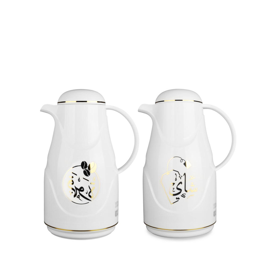 Regal by Ripple 2-Piece Arabic Thermos Set – 0.5L Coffee Flask + 0.5L Tea Flask – White with Gold Arabic Calligraphy – Glass Liner – Hot & Cold Vacuum Flask