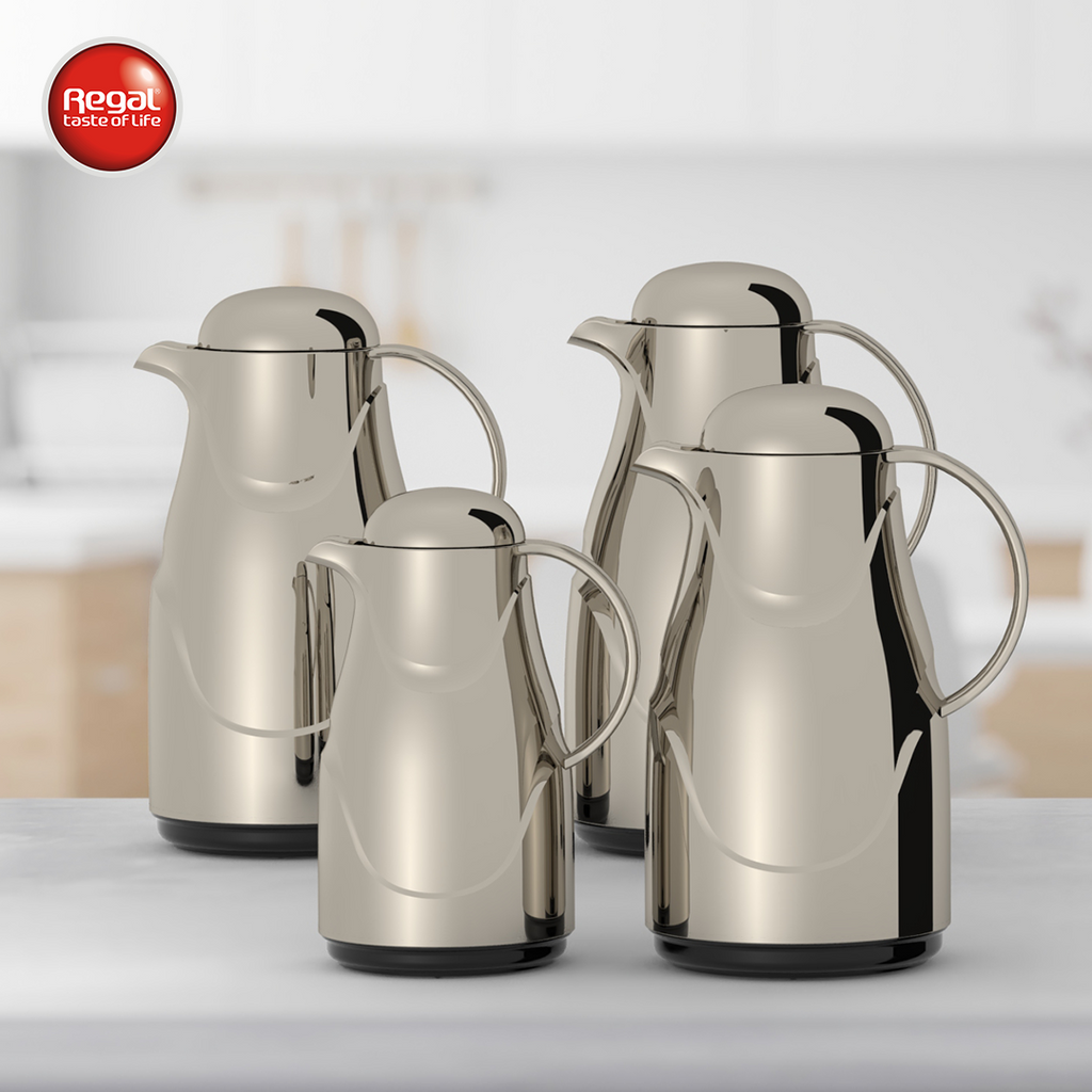 Ripple Regal Insulated Beverage Server Set – ABS Body with Glass Liner, Matt Gold Finish (0.35L + 1.5L / 0.5L + 1.0L)