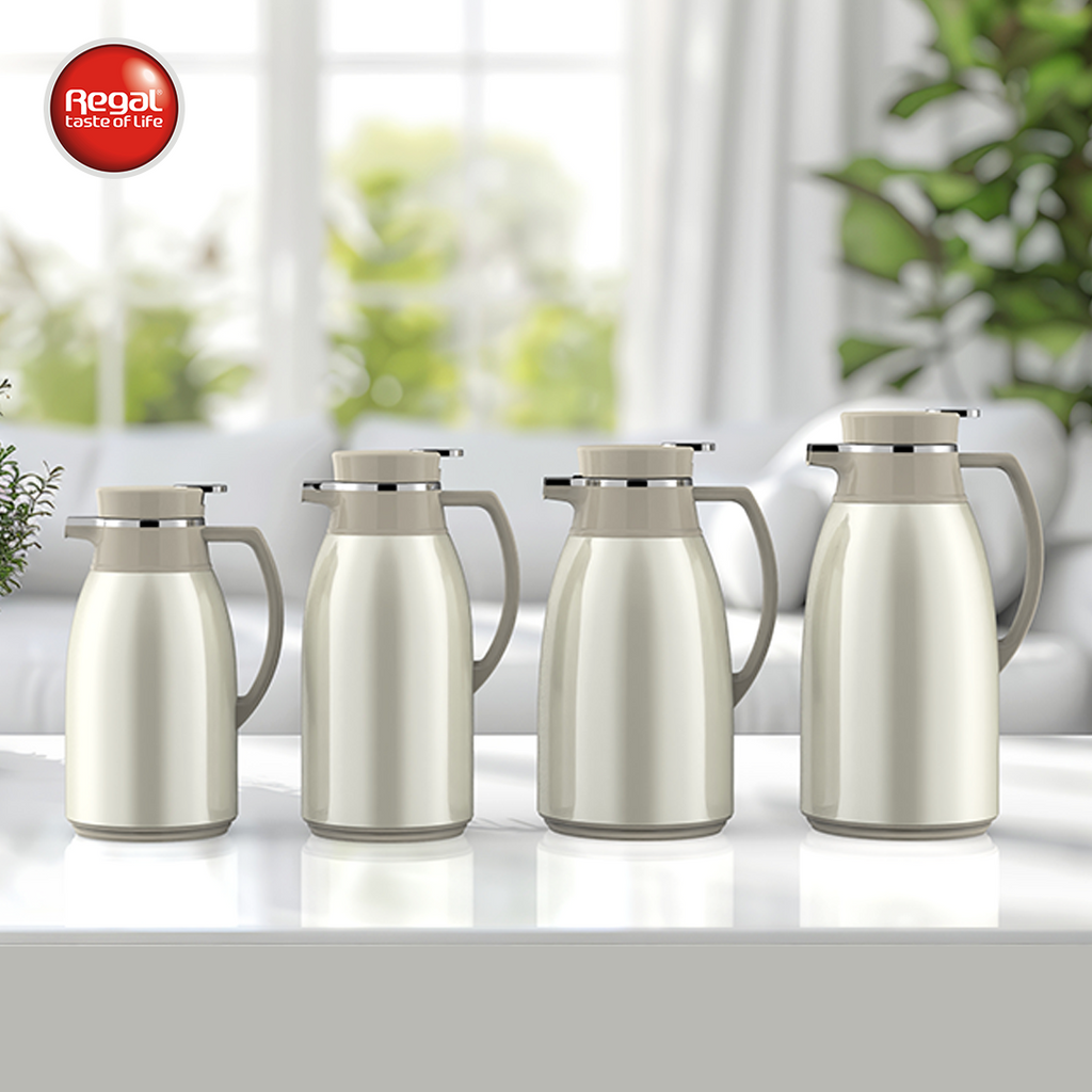 Regal by Ripple Pearl White Stainless Steel Thermos Flask – 1.0L / 1.3L / 1.6L / 1.9L – Vacuum Insulated Beverage Server with Glass Liner – Hot & Cold Jug