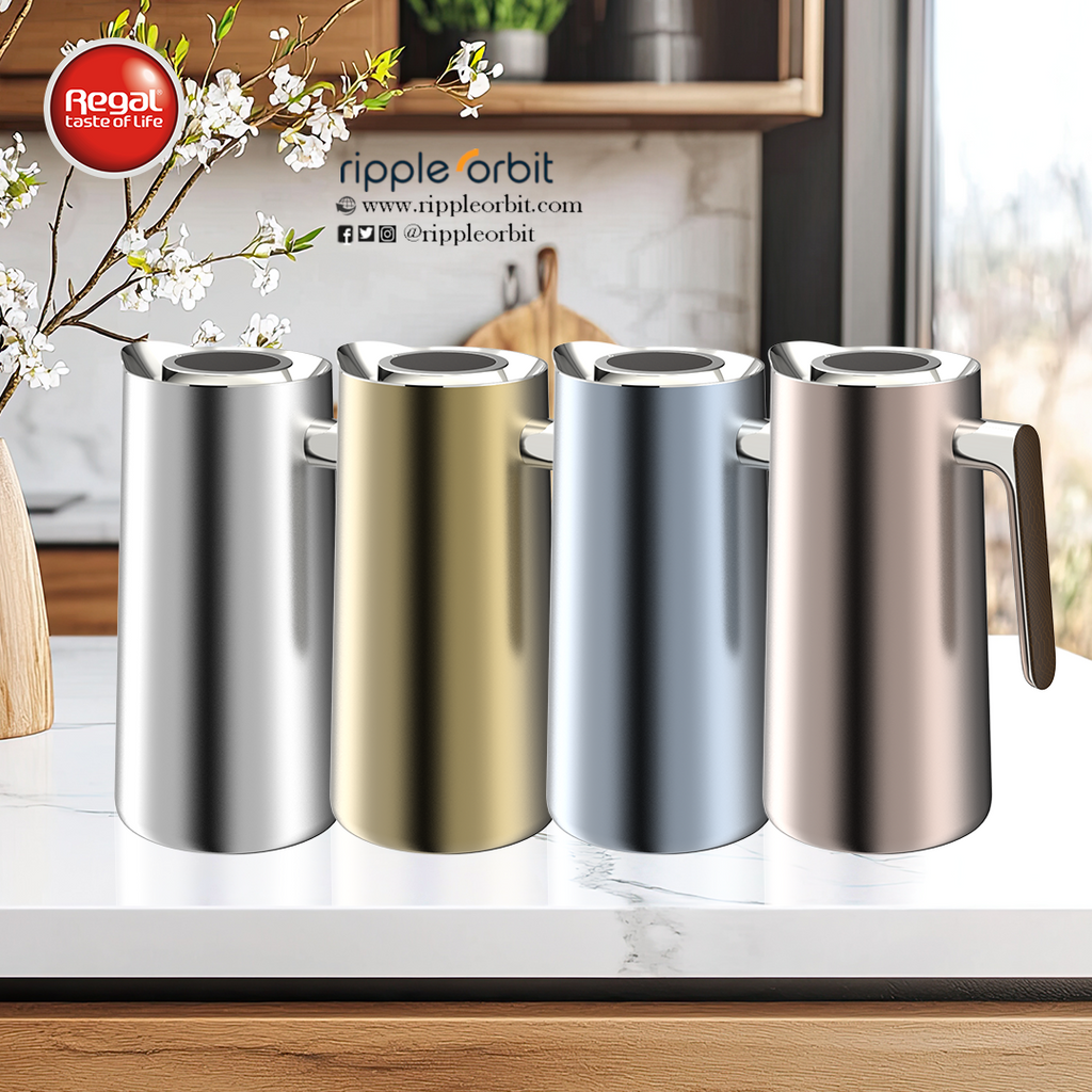 Ripple Regal Insulated Coffee & Tea Server 1L, Stainless Steel Body with Glass Liner, Metal Finish