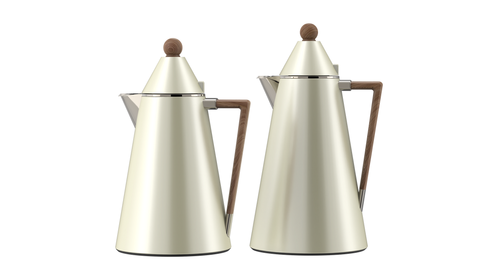 Ripple Regal Insulated Beverage Server Set (0.5L + 1.0L) – Stainless Steel Body with Glass Liner, Double-Wall Hot & Cold Flask Set, Matt Light Coffee Finish with Wooden Handle