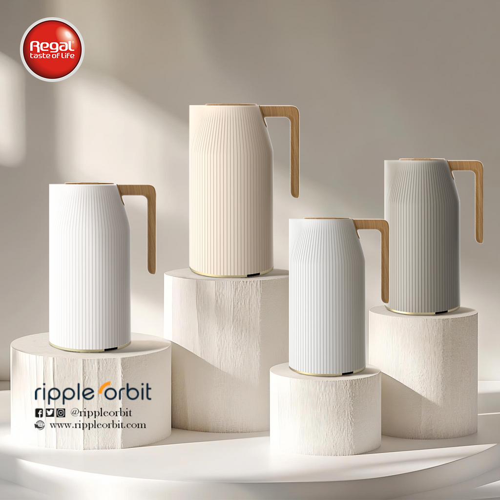 Ripple Regal Insulated Beverage Server – 1.0L Plastic Body with Glass Liner, Ribbed Design with Wooden Handle (4 Colors Available)