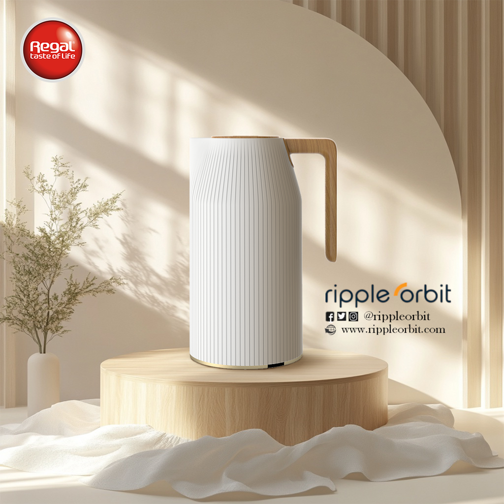 Ripple Regal Insulated Beverage Server – 1.0L Plastic Body with Glass Liner, Ribbed Design with Wooden Handle (4 Colors Available)