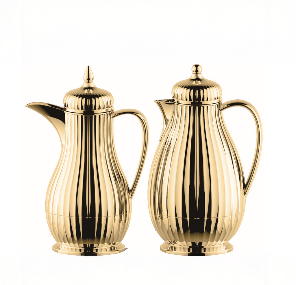 Regal by Ripple Luxury 2-Piece Thermos Set – 0.35L Coffee Flask + 0.6L Tea Flask – Gold / Silver / Jet Black – ABS Body with Glass Liner – Hot & Cold Vacuum Flask