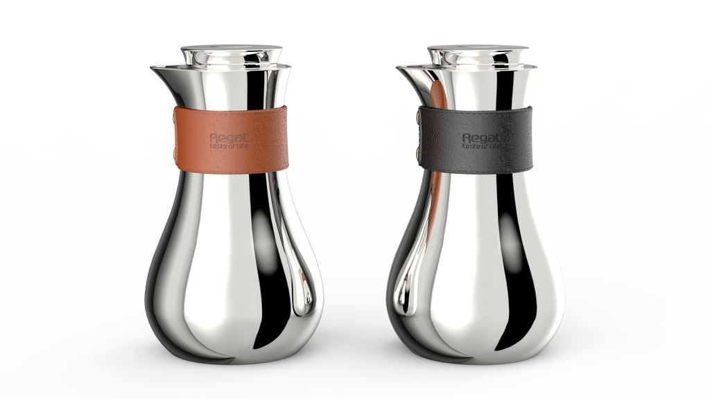 Regal by Ripple TSC09Q Series 0.7 L Vacuum Flask – Double-Wall Stainless-Steel Body & Liner – Silver Finish with Leather Grip (Black or Brown) – Elegant Modern Coffee & Tea Jug