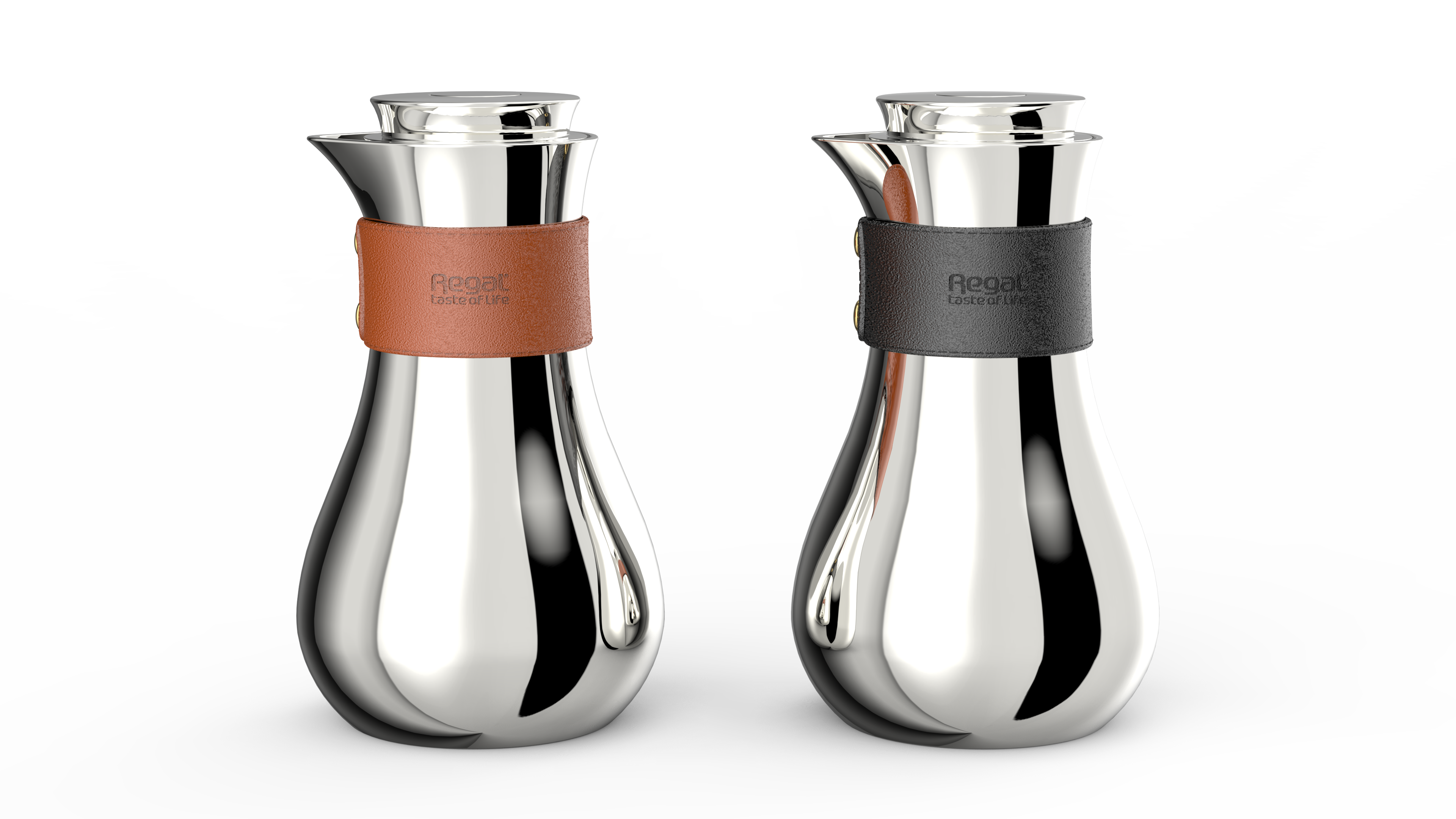 Regal by Ripple TSC09Q Series 0.7 L Vacuum Flask – Double-Wall Stainless-Steel Body & Liner – Silver Finish with Leather Grip (Black or Brown) – Elegant Modern Coffee & Tea Jug