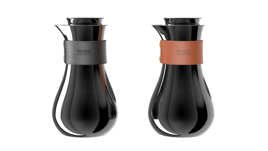 Regal by Ripple TSC09Q Series 0.7L Vacuum Flask – Double-Wall Stainless Steel Body & Liner – Jet Black with Leather Grip (Black or Brown) – Elegant Modern Coffee & Tea Jug