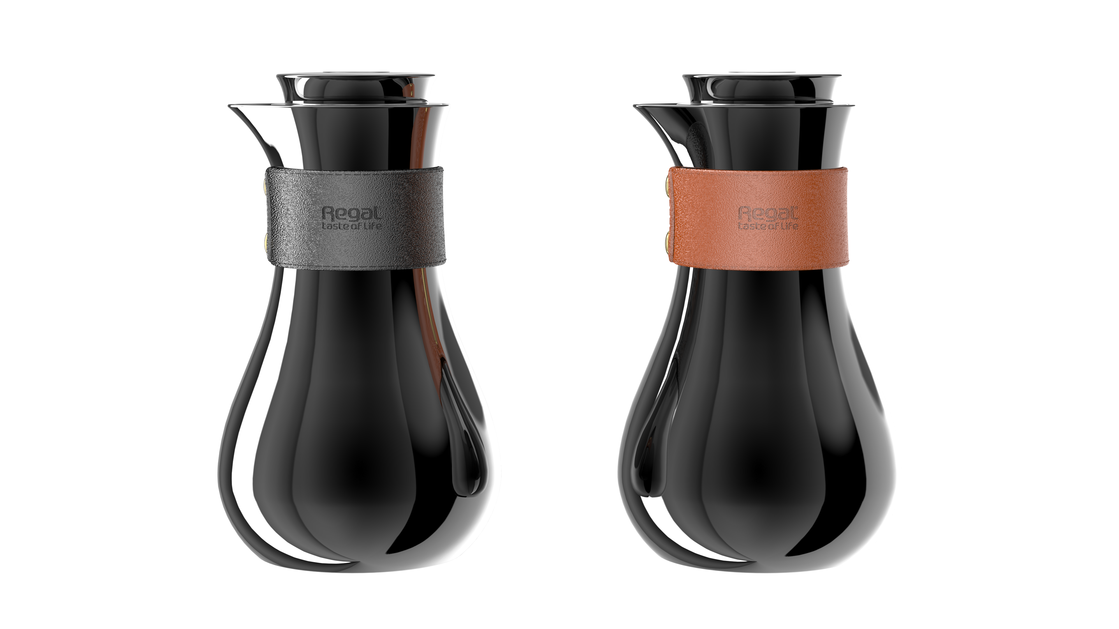 Regal by Ripple TSC09Q Series 0.7L Vacuum Flask – Double-Wall Stainless Steel Body & Liner – Jet Black with Leather Grip (Black or Brown) – Elegant Modern Coffee & Tea Jug