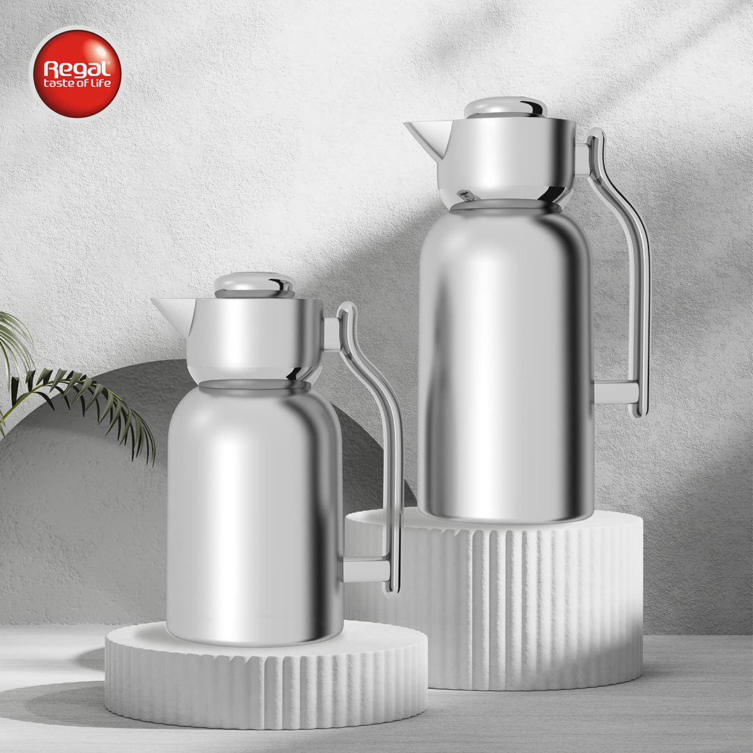 Regal by Ripple 2-Piece Double-Wall Vacuum Flask Set (1.0 L + 1.3 L) – Full Stainless Steel Body & Liner – Matte Silver Finish – Premium Insulated Thermal Jug Set
