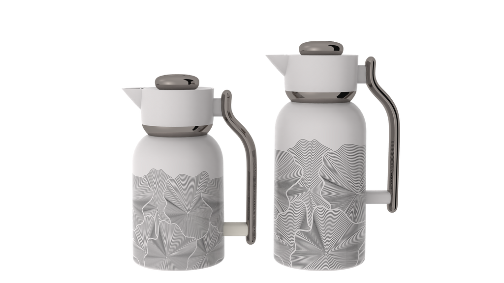 Regal by Ripple 2-Piece Double-Wall Vacuum Flask Set (1.0 L + 1.3 L) – Full Stainless Steel Body & Liner – Modern Geometric Design – Gray Edition –