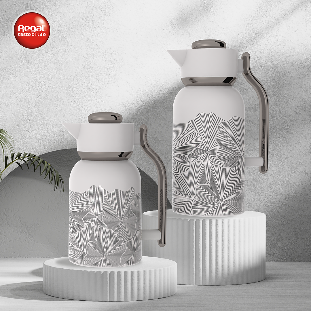 Regal by Ripple 2-Piece Double-Wall Vacuum Flask Set (1.0 L + 1.3 L) – Full Stainless Steel Body & Liner – Modern Geometric Design – Gray Edition –