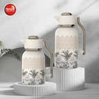 Regal by Ripple 2-Piece Double-Wall Vacuum Flask Set (1.0 L + 1.3 L) – Full Stainless Steel Body & Liner – Beige Palm Edition – Elegant Tropical Pattern – TSC10Q Series