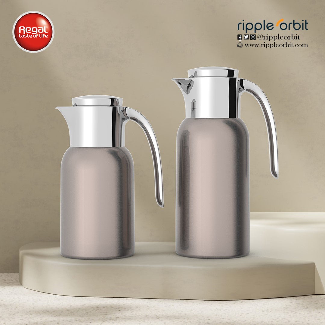 Regal by Ripple 2-Piece Full Stainless Steel Thermos Set – 1.0L Coffee Flask + 1.3L Tea Flask – Double Wall Insulated with Steel Liner – Elegant Copper with Silver Finish – TSC12Q-GP COPPER