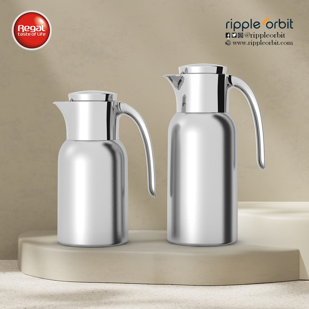 Regal by Ripple 2-Piece Full Stainless Steel Thermos Set – 1.0L Coffee Flask + 1.3L Tea Flask – Double Wall Vacuum Insulated with Steel Liner – Shining Silver Finish – TSC12Q-G